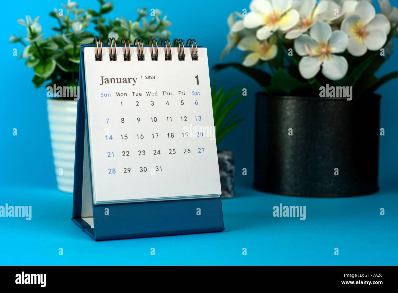 January 2024 Desk Calendar with potted plant Stock Photo - Alamy