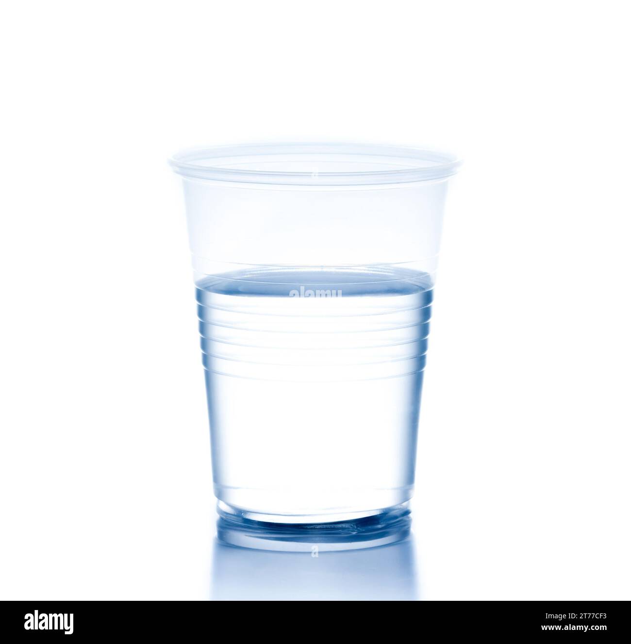 plastic cup with water on white background, concept of nutrition and diet Stock Photo