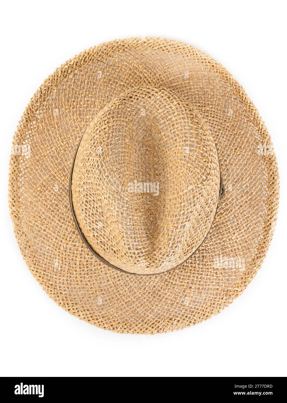Top of view of vintage summer straw hat isolated on white background ...