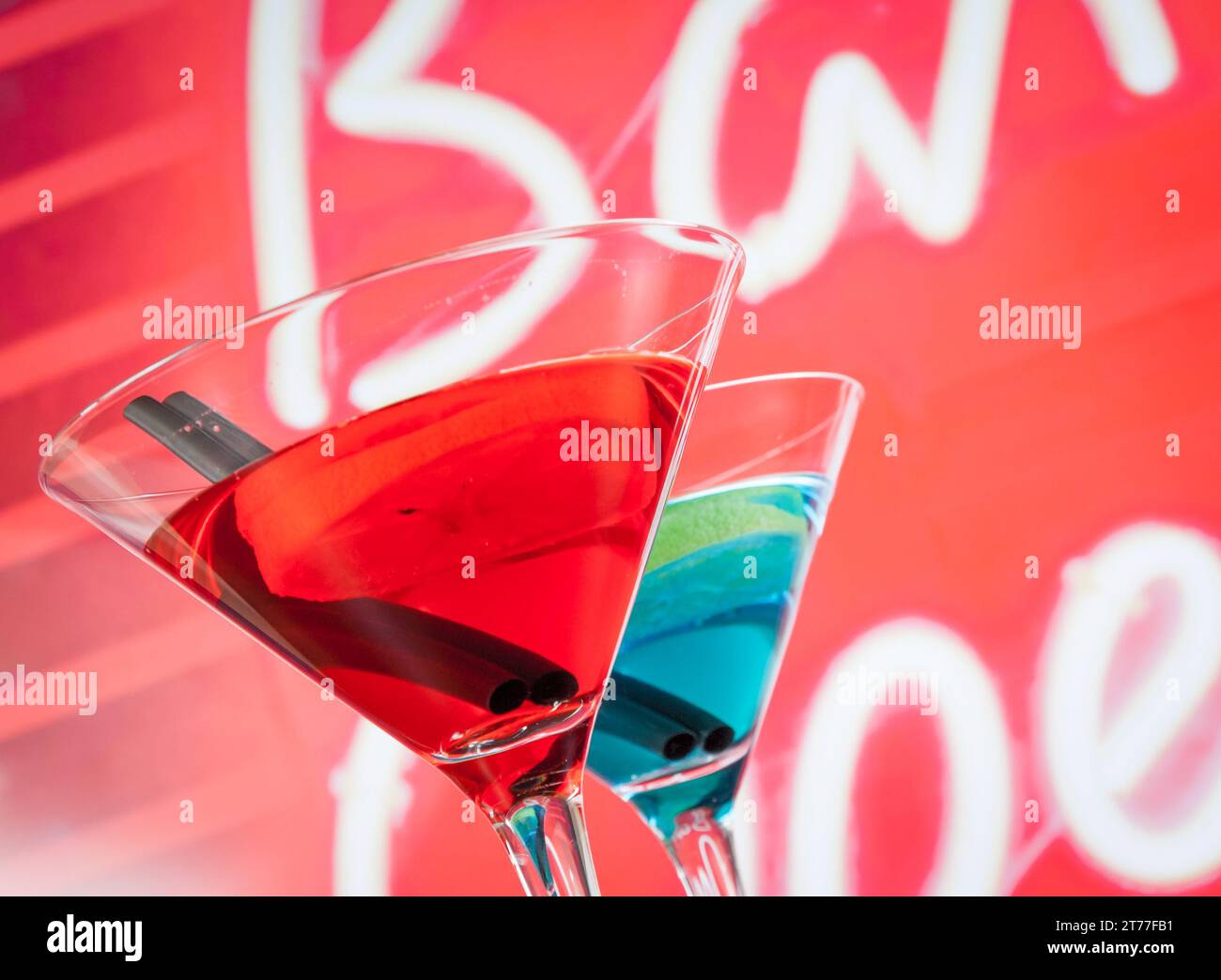 blue and red cocktail drink with space for text, disco atmosphere Stock Photo