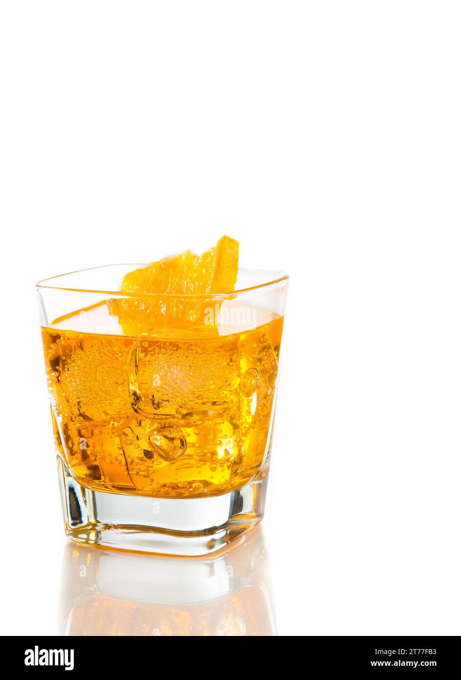 yellow cocktail with orange slice isolated on white background with space for text Stock Photo
