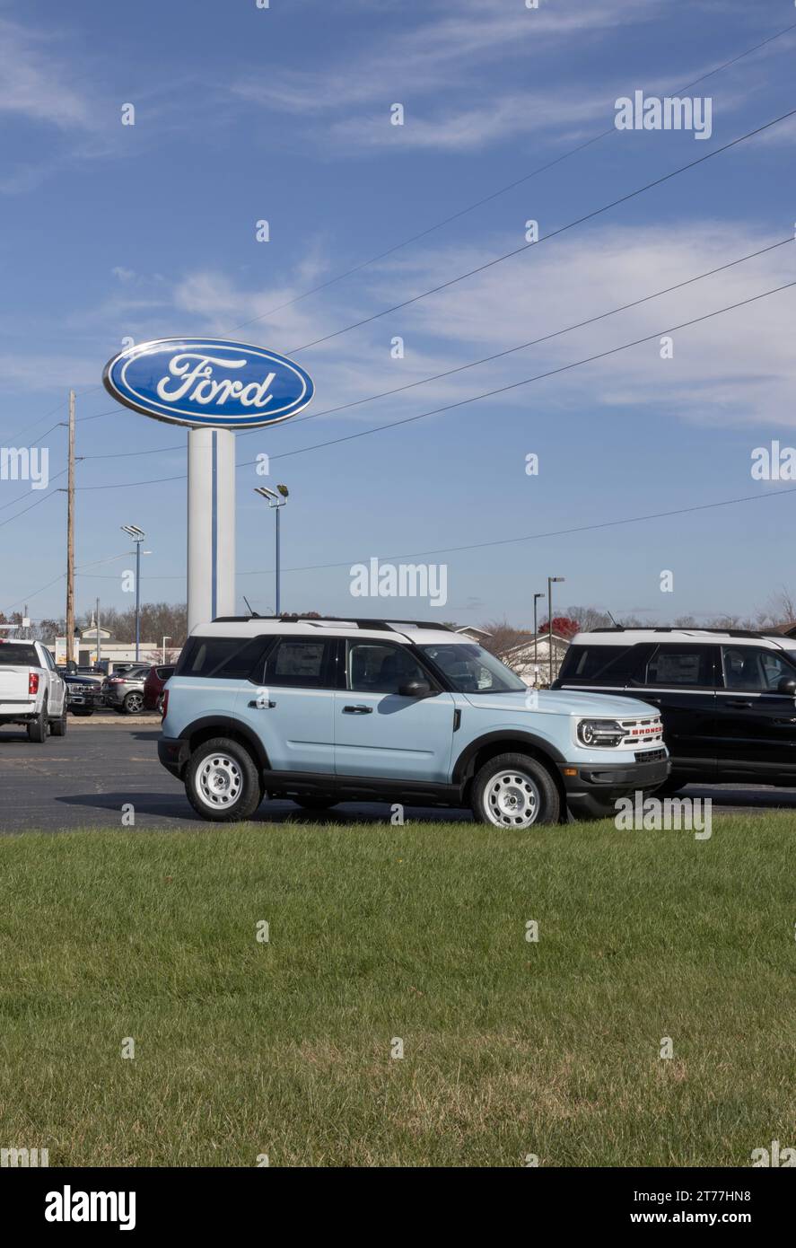 Logansport November 11, 2023 Ford Bronco display at a dealership