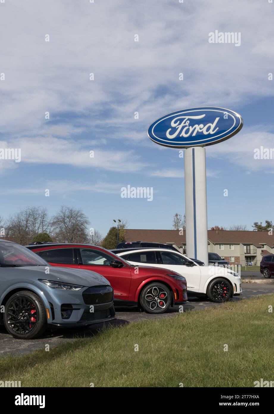 Logansport November 11, 2023 Ford MachE Mustang SUV display. Ford