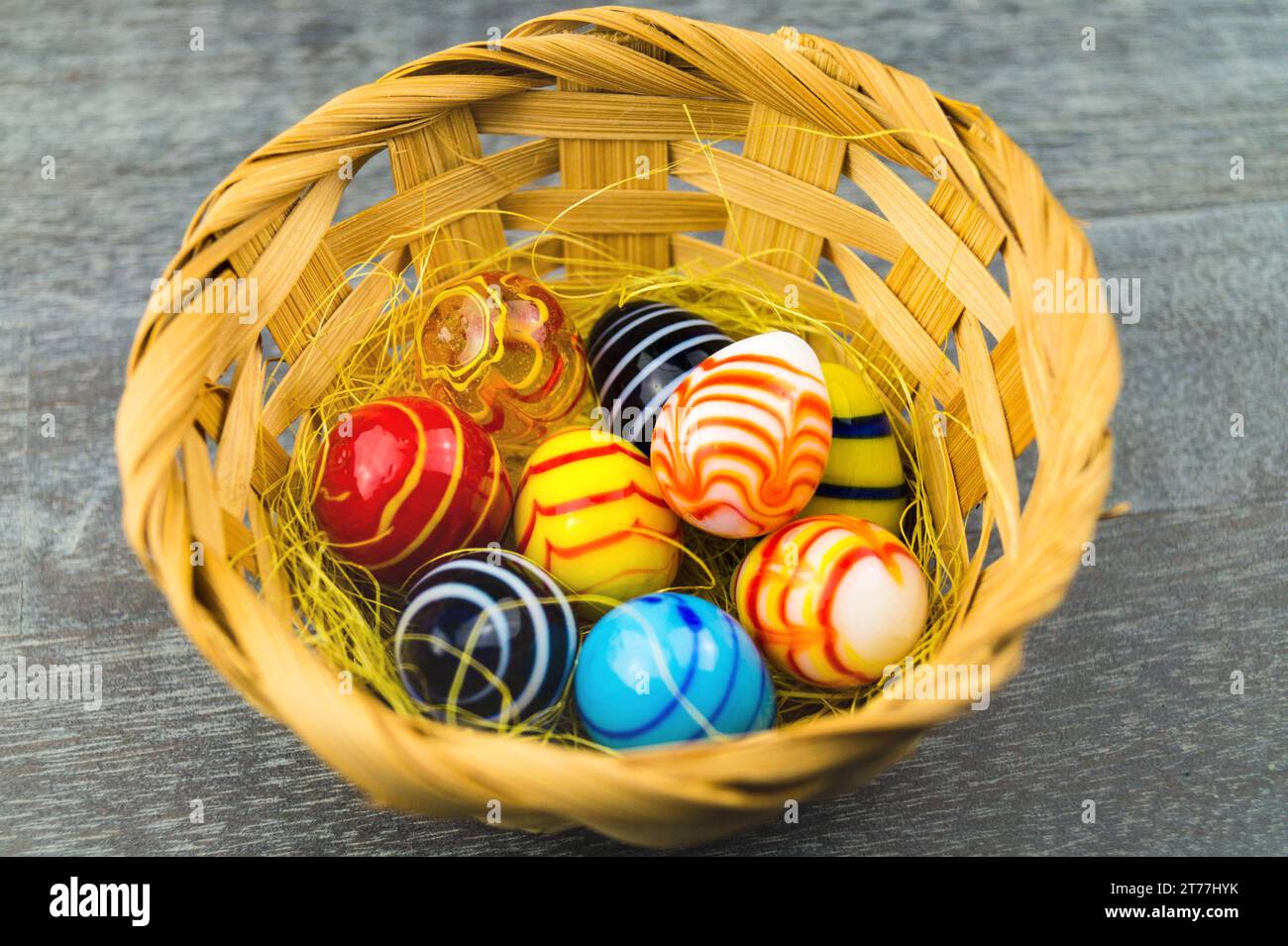 Easter eggs in Easter nest Stock Photo