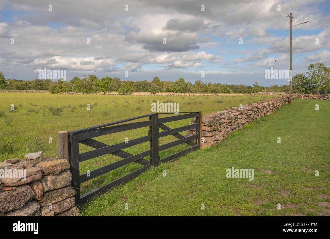 stone wall with gate at Graborg, Sweden, Oeland Stock Photo