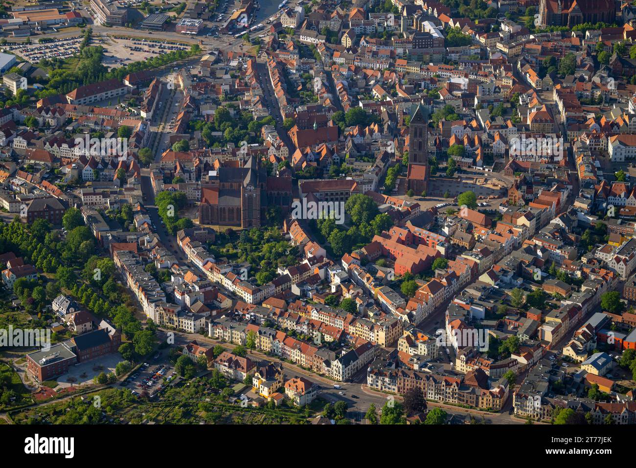 old city of Wismar, aerial view, 2023-06-08, Germany, Mecklenburg-Western Pomerania, Wismar Stock Photo