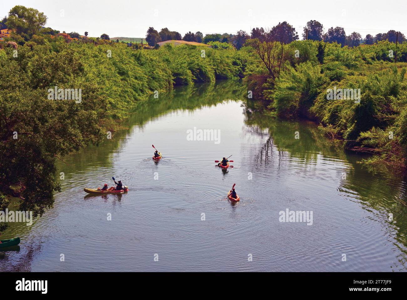 kayaks in the river the Tavignano, France, Corsica, Aleria Stock Photo