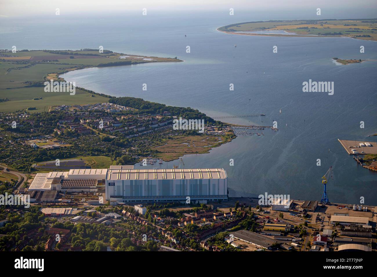 view of Wismar with ThyssenKrupp Marine Systems, dockyardTKSM, aerial view, 2023-06-08, Germany, Mecklenburg-Western Pomerania, Wismar Stock Photo