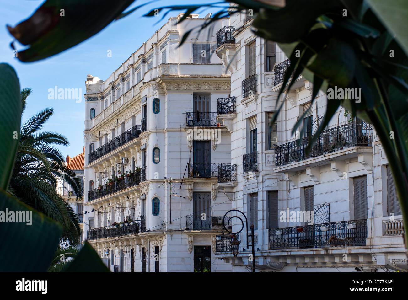View of a colonial building in Algiers City. Heritage architecture. Stock Photo
