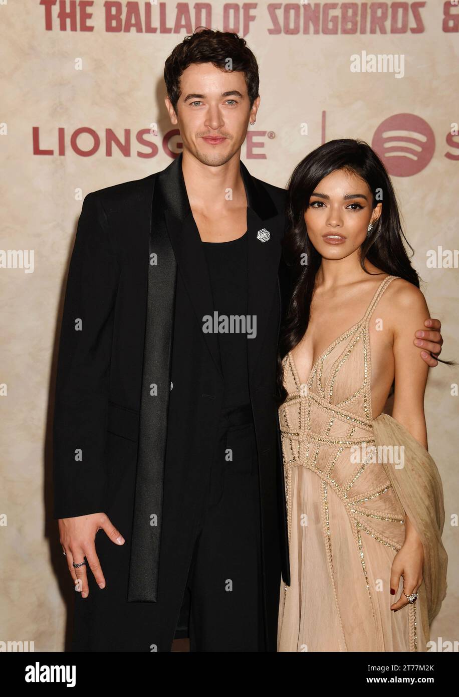 HOLLYWOOD, CALIFORNIA - NOVEMBER 13: (L-R) Tom Blyth and Rachel Zegler ...