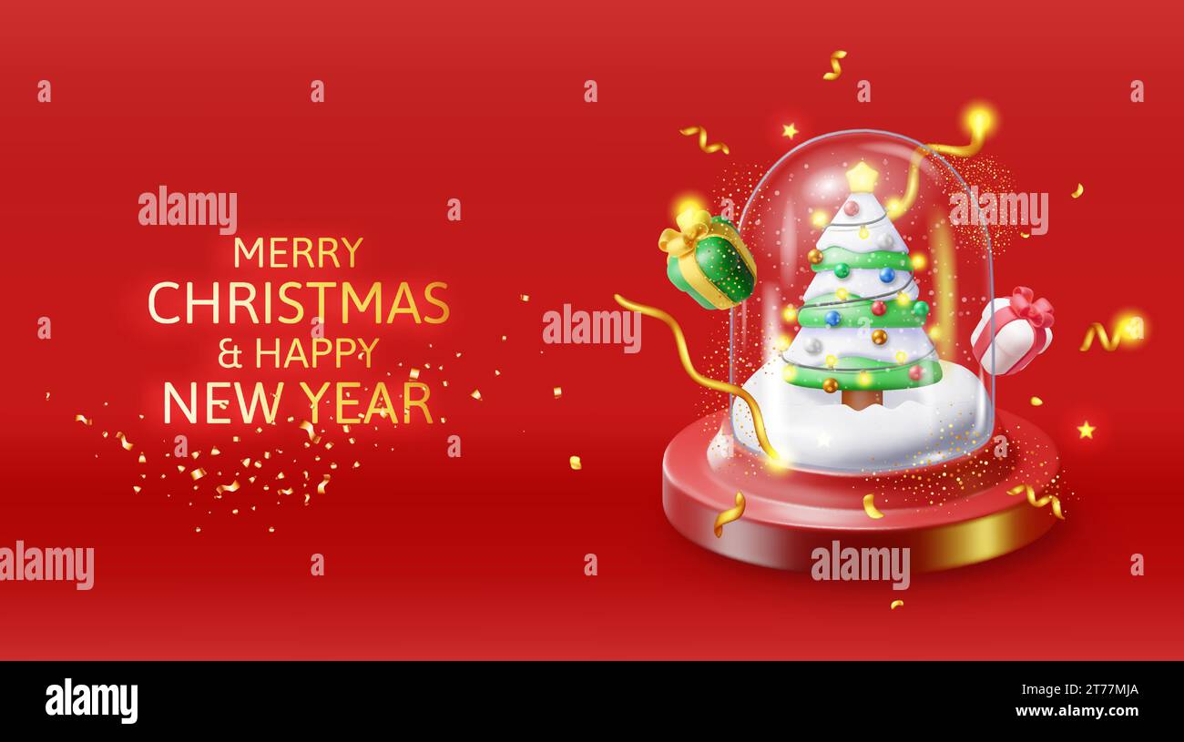 3D Glass Christmas Snow Globe with Tree Stock Vector Image & Art - Alamy