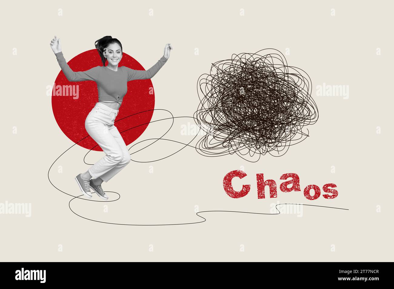 Creative abstract template collage of positive young girl jump excited ...