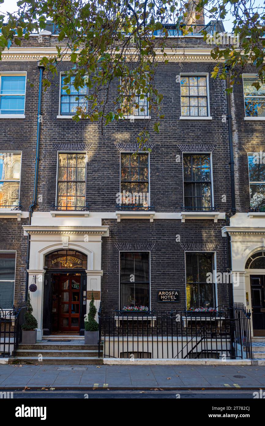 Arosfa Hotel London - Boutique Hotel in Bloomsbury Central London in a refurbished 200-year old Georgian Town House at 83 Gower St, Bloomsbury, London Stock Photo