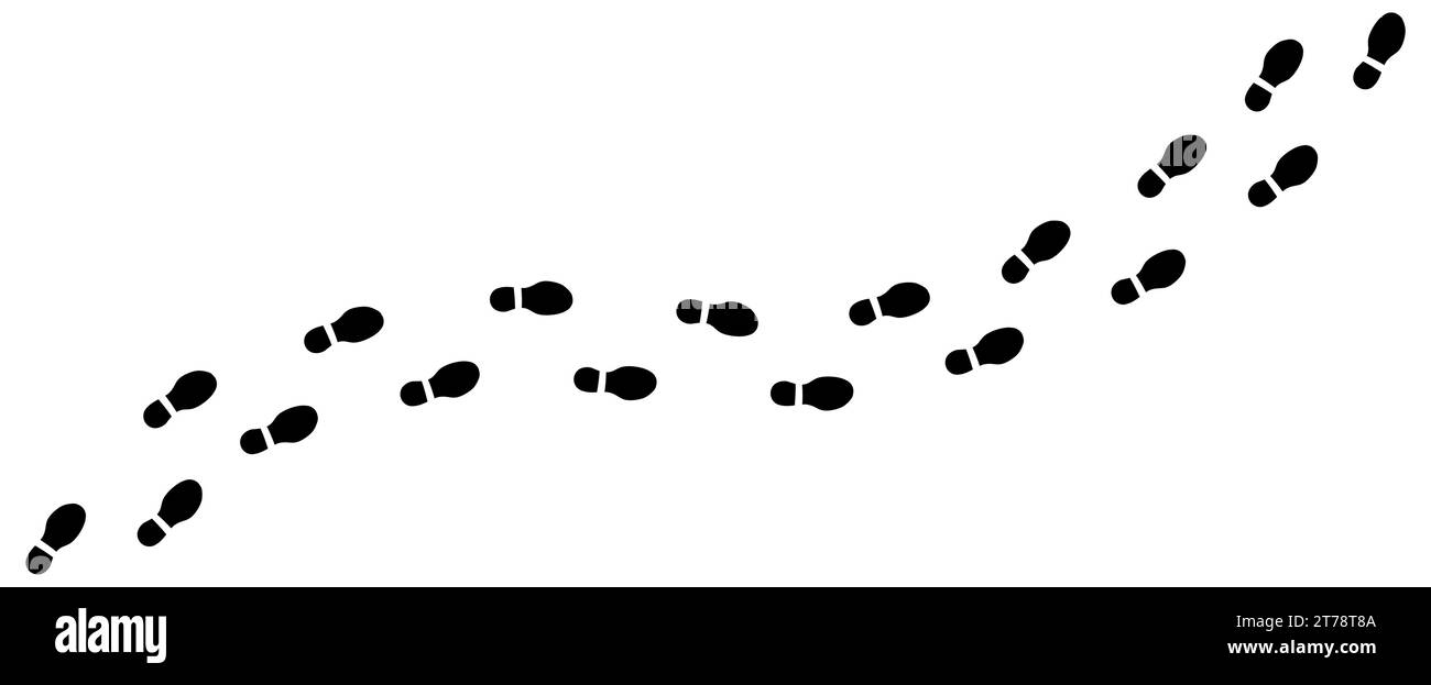 Human step footprints paths. Trace of foot prints of person in boots