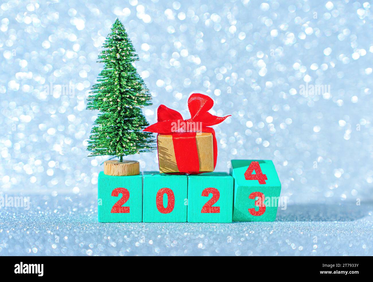 2024 Happy New Year and Christmas decoration on wooden background Stock  Photo - Alamy