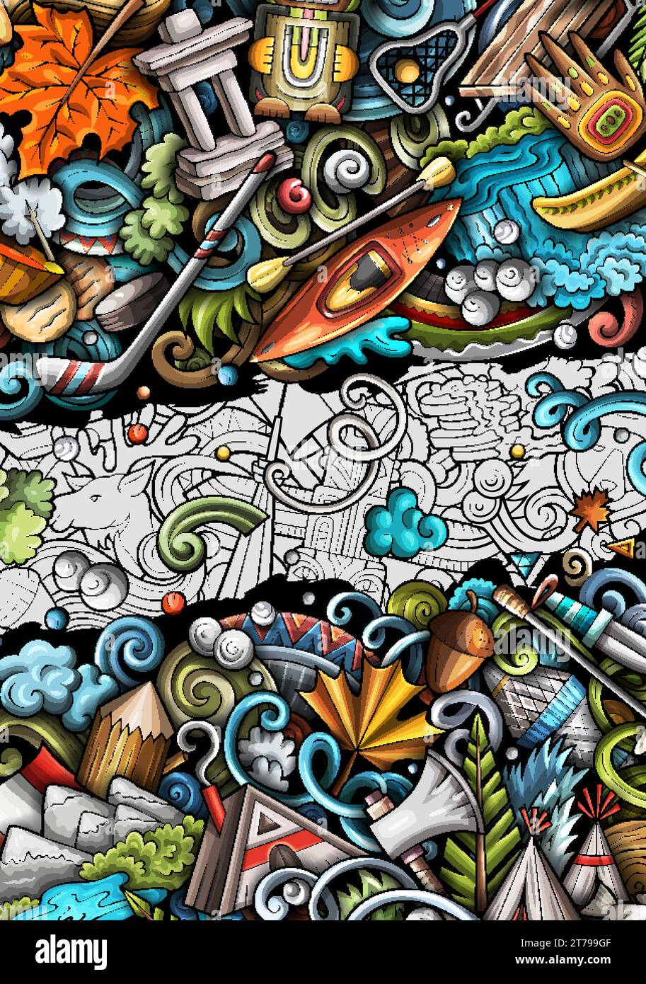 Cartoon vector doodle Canada banner design templates. Funny Canadian colorful and line art