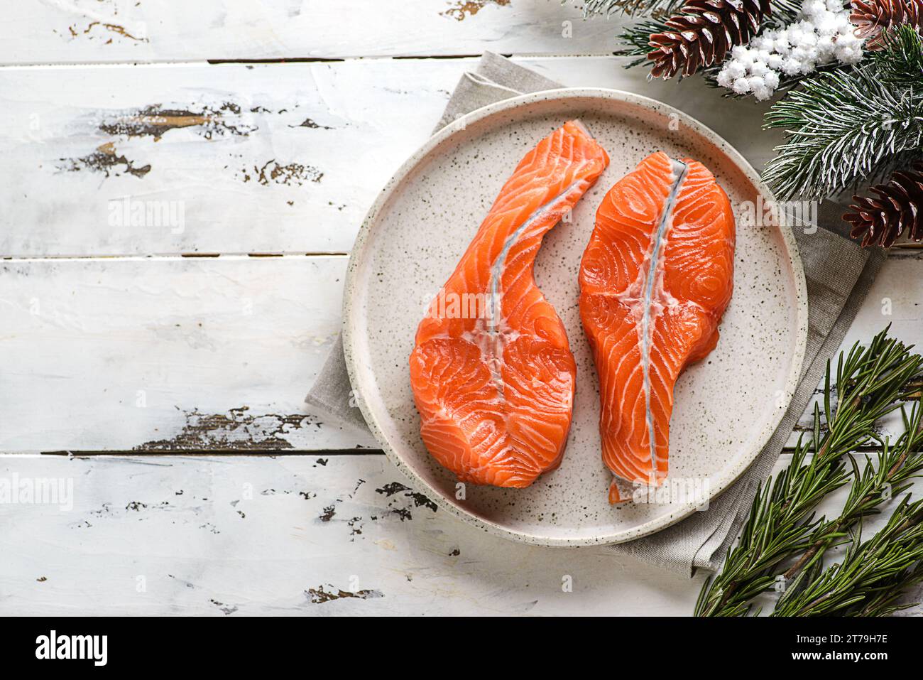 raw salmon medallions for the New Year's table  Stock Photo