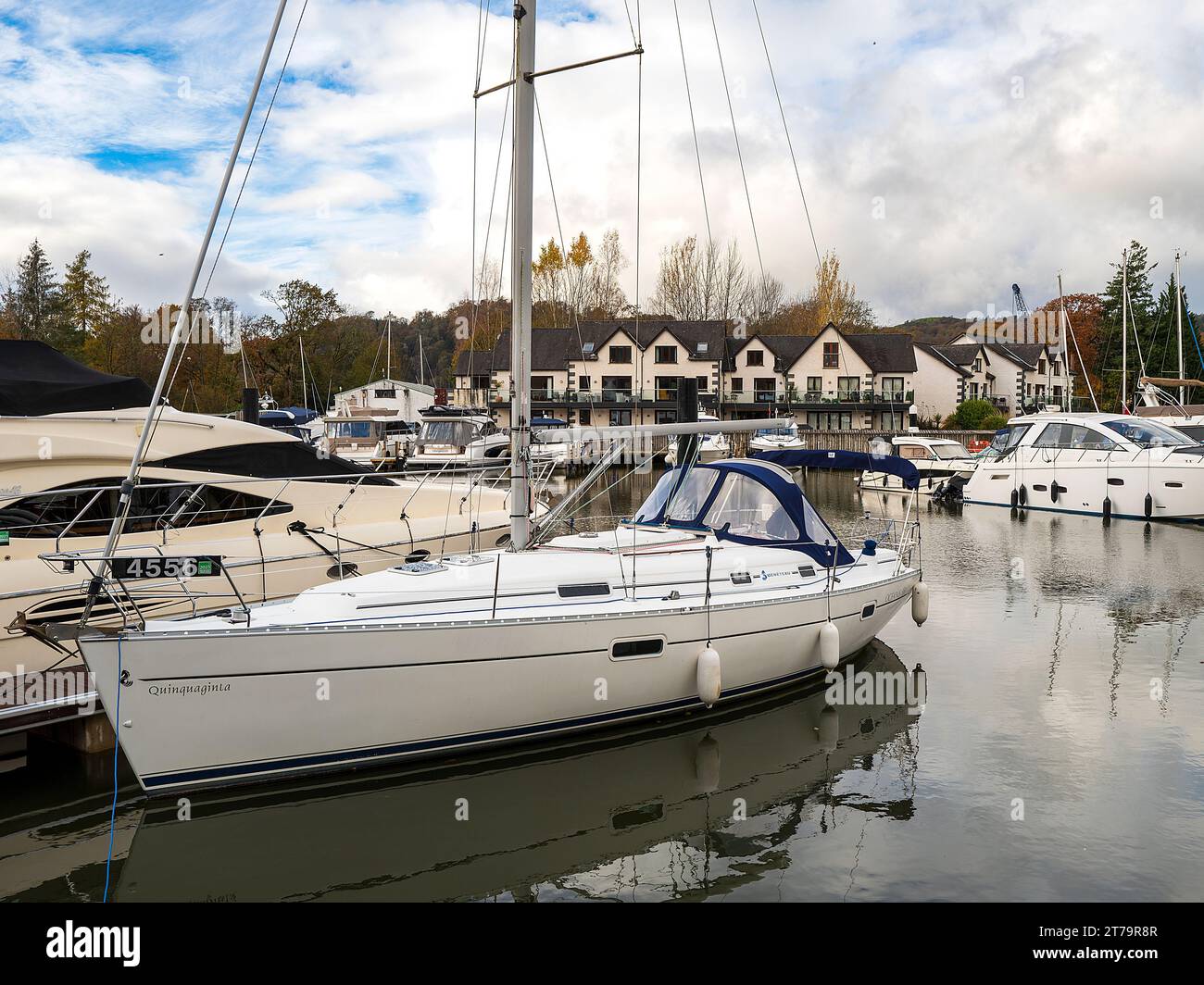 Boats moored at Windermere Marina Village Stock Photo Alamy