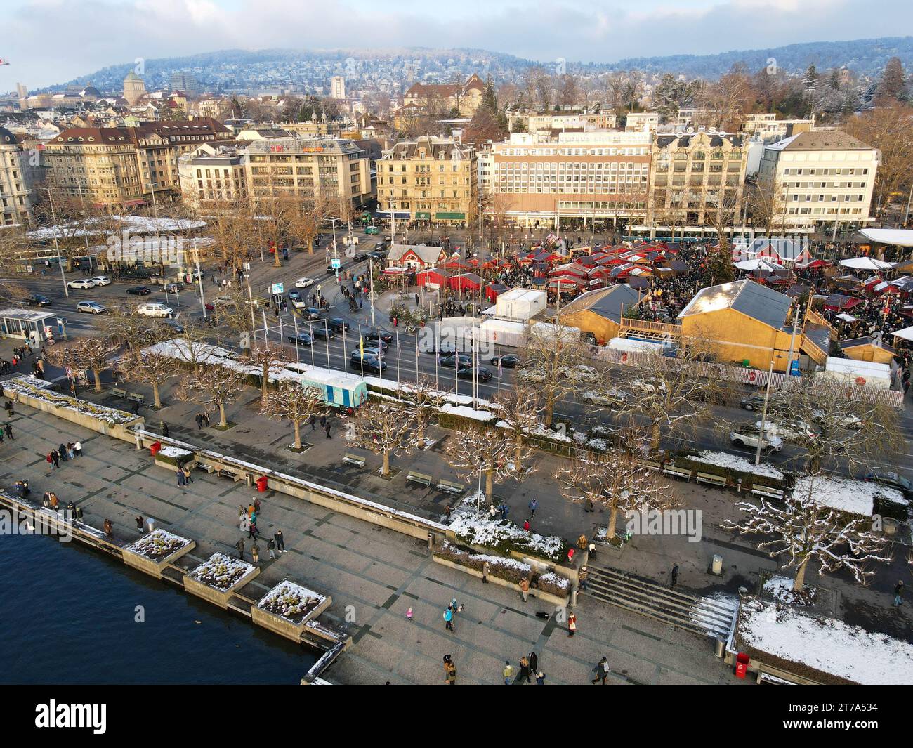 Zurich, Switzerland - 11 December 2022: drone view at the center of Zurich on Switzerland Stock Photo