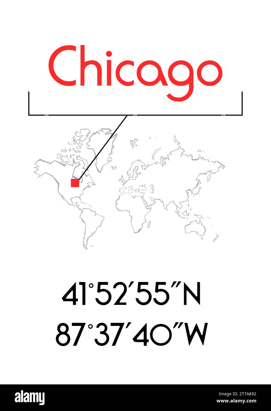 Chicago poster or tshirt graphic design. City coordinates and world