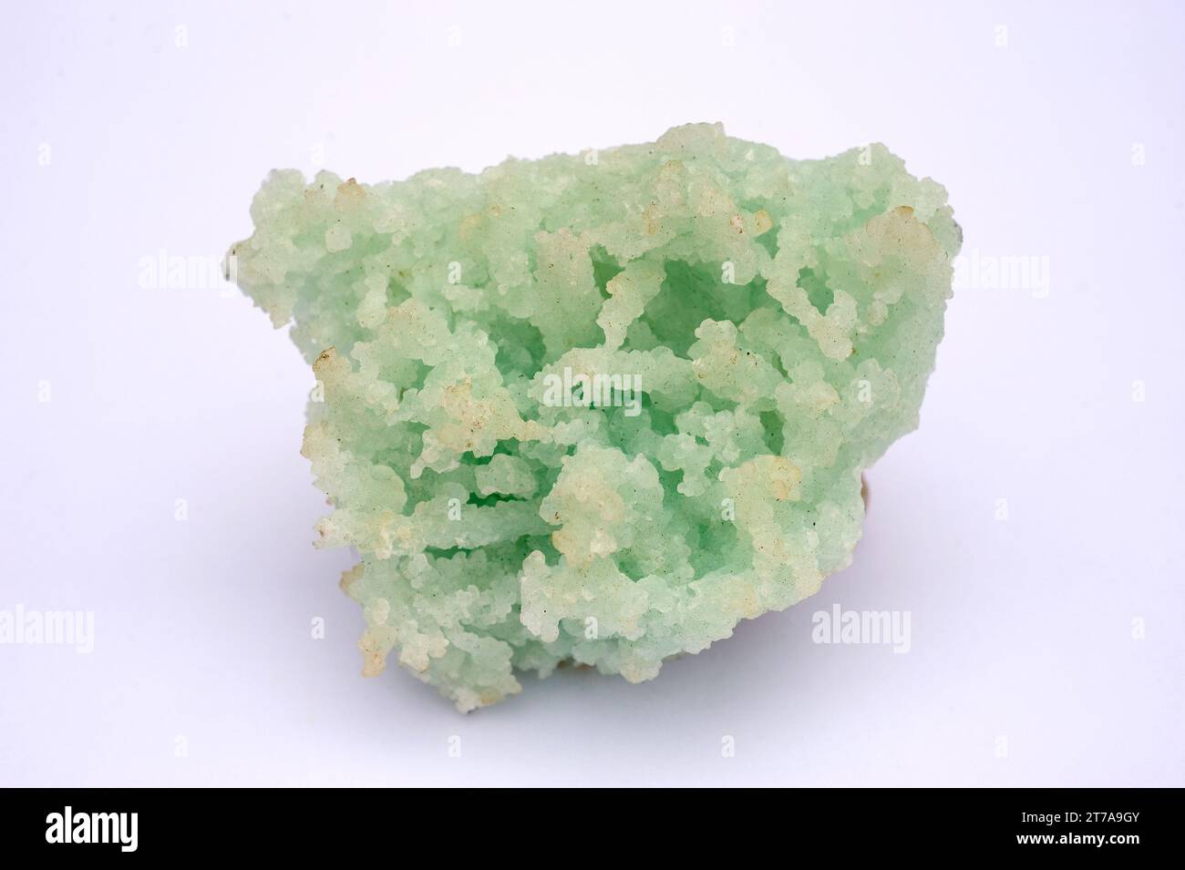 Prehnite is a calcium aluminium silicate mineral. This sample comes from India. Stock Photo