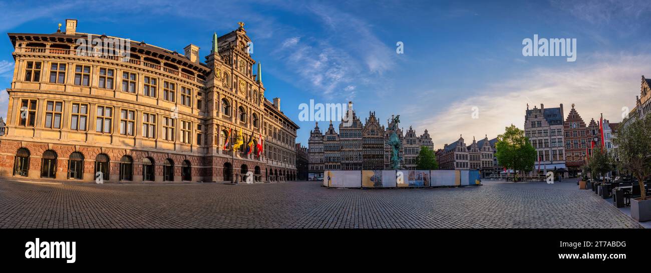 Antwerp Belgium, sunrise panorama city skyline at Grote Markt (Large Market) Square Stock Photo