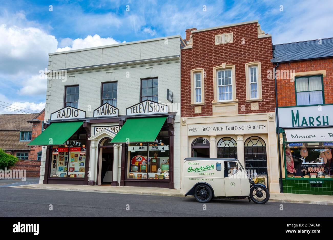 Traditional 1940s 1950s High Street shops at the Black Country Living Museum, Dudley, West