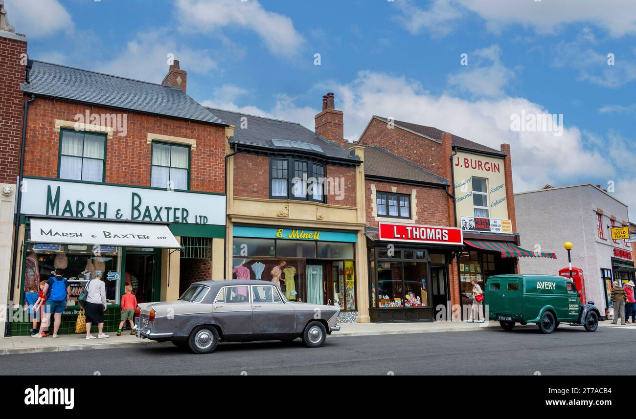 Traditional 1940s 1950s High Street shops at the Black Country Living Museum, Dudley, West