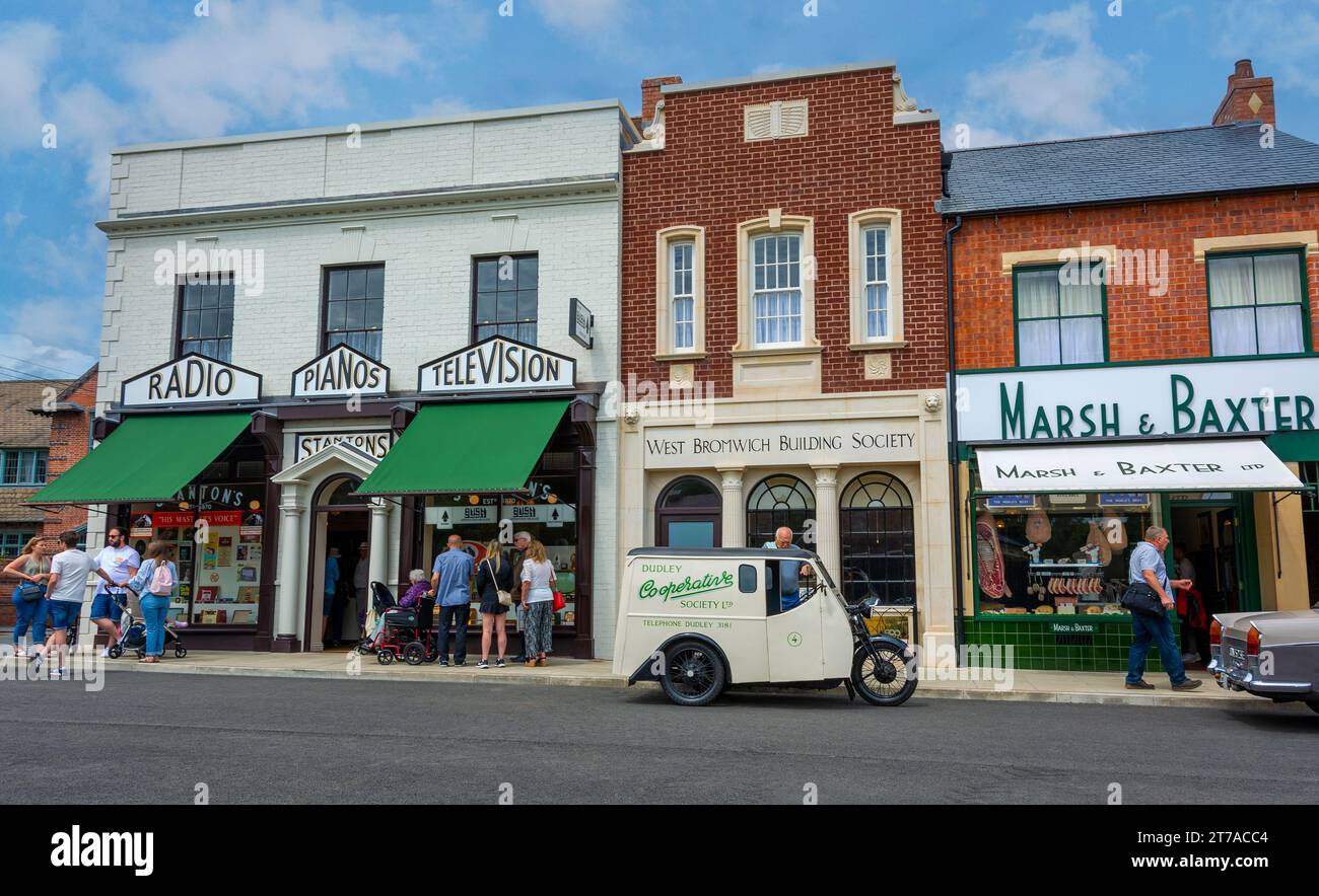 Traditional 1940s 1950s High Street shops at the Black Country Living Museum, Dudley, West