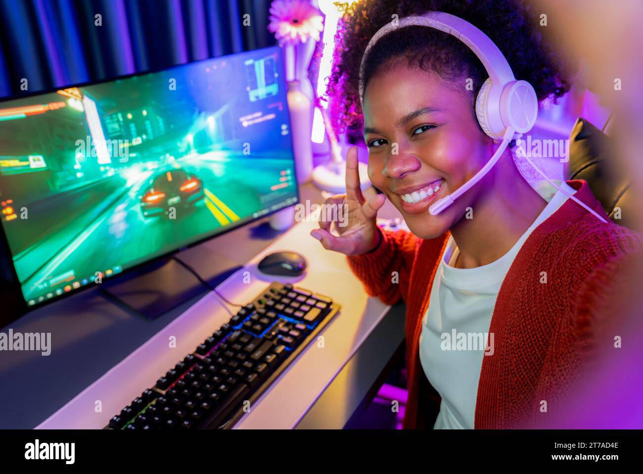 Host channel African of gaming streamer, African girl playing car