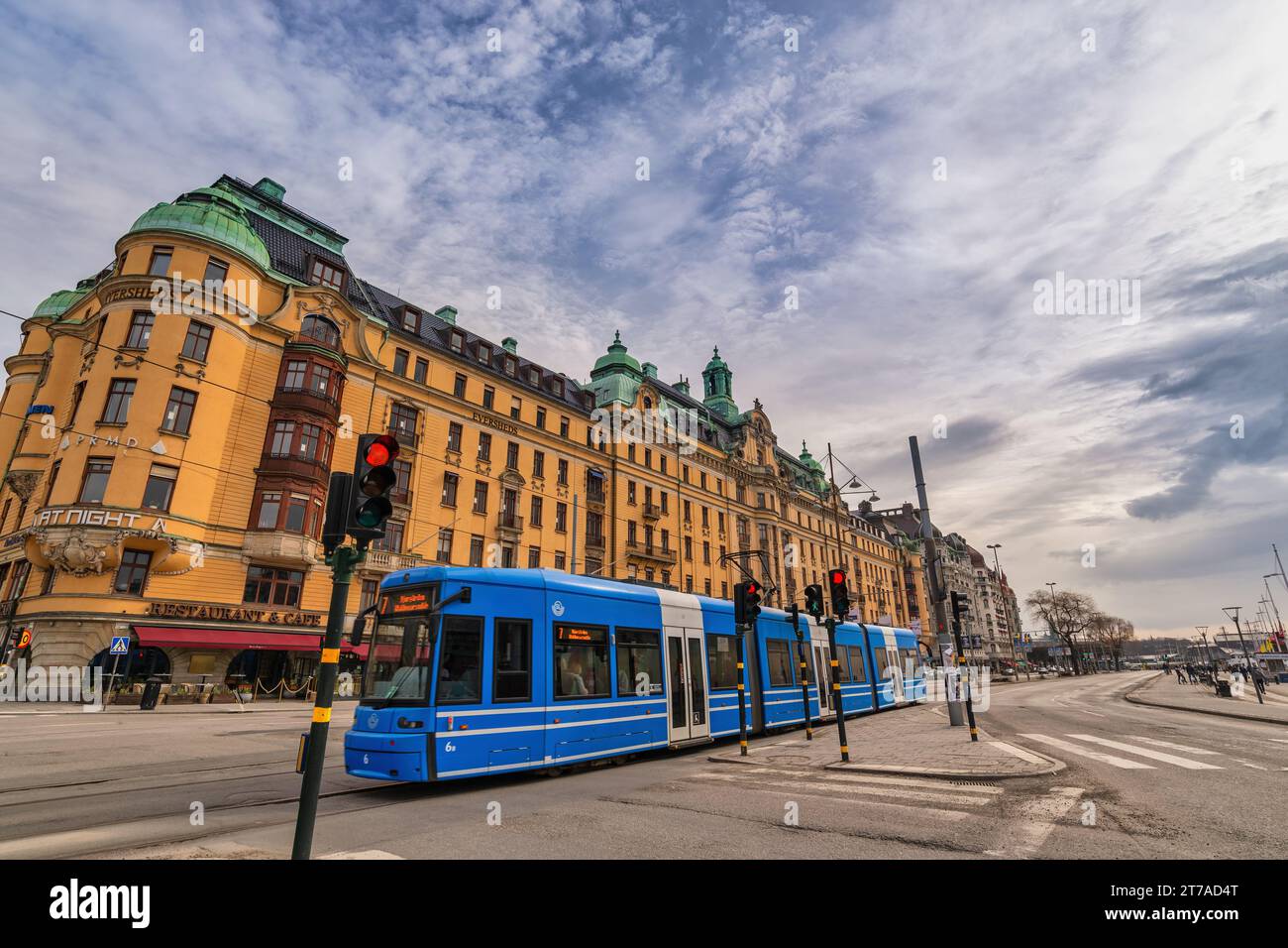 Stockholm, Sweden - April 9, 2018: Stockholm Sweden city skyline and Metro Tram Stock Photo