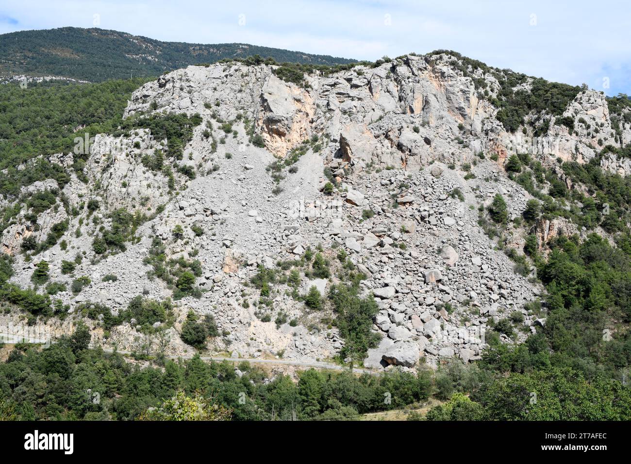 Shell-shaped erosion scarp. This photo was taken in Cambrils, Odèn, Lleida, Catalonia, Spain. Stock Photo