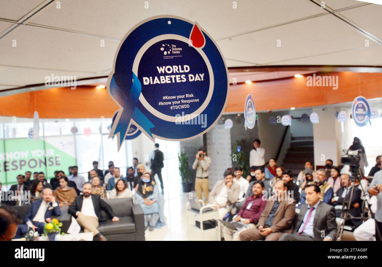 Pakistan, Capital, Pakistan. 14th Nov, 2023. The Diabetes Centre Islamabad commemorates World Diabetes Day with a successful awareness event. The Diabetes Centre (TDC) in Islamabad celebrated World Diabetes Day with a dedicated awareness event aimed at highlighting the significance of diabetes prevention and management. The event took place at The Diabetes Centre, where employees, stakeholders, and the community came together to raise awareness about this global health concern. Mr. Meesaq Arif, the esteemed CEO of The Diabetes Centre, played a pivotal role in acknowledging the efforts of th Stock Photo