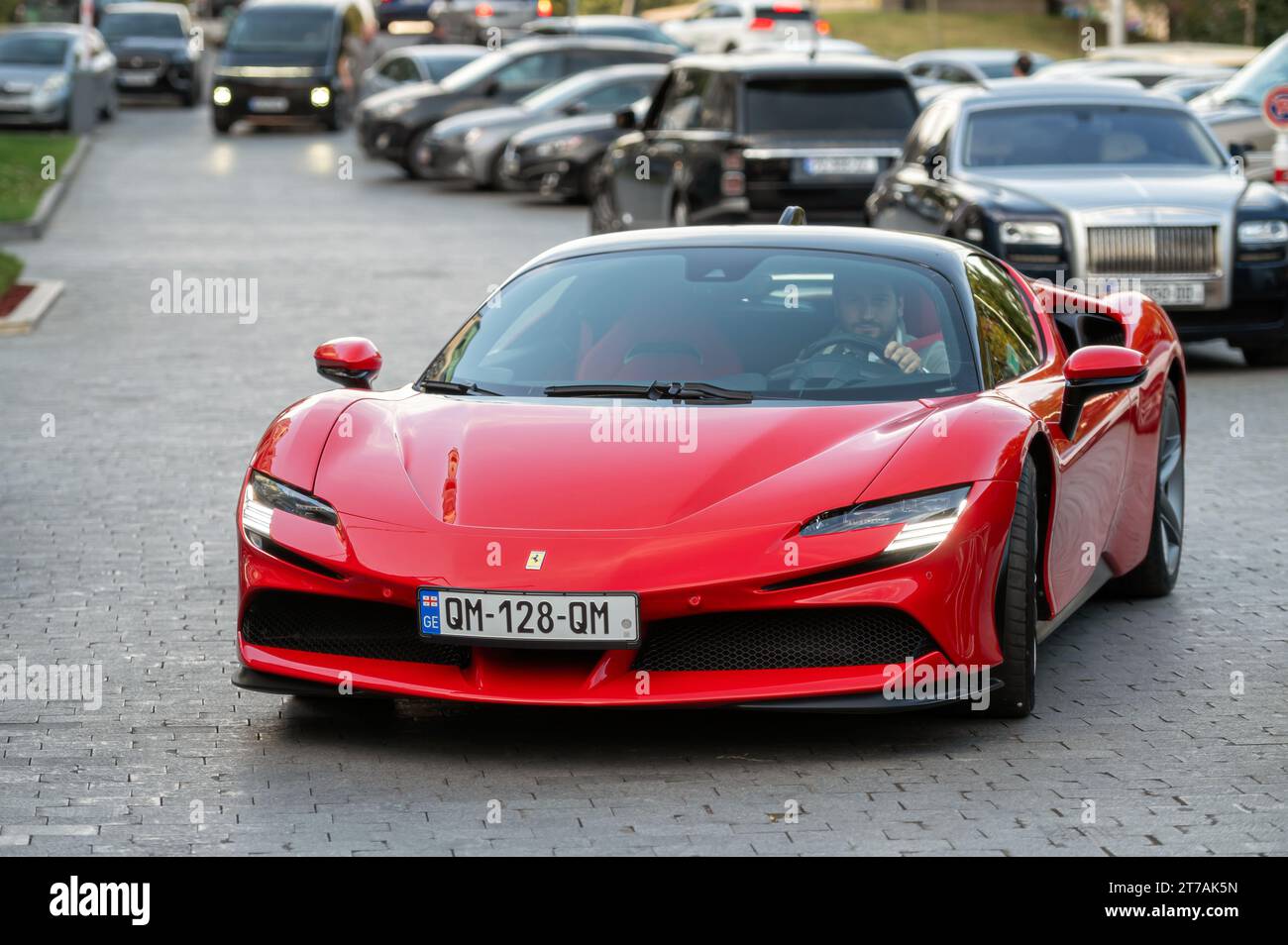 Tbilisi, Georgia - October 6, 2023: Red supercar Ferrari SF90 Stradale ...