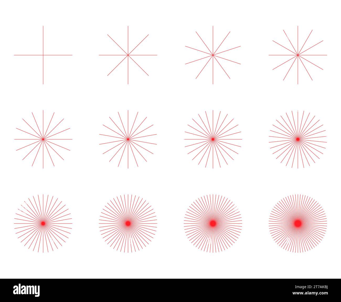 Set of converging radiating lines burst icon, geometric sunburst ...