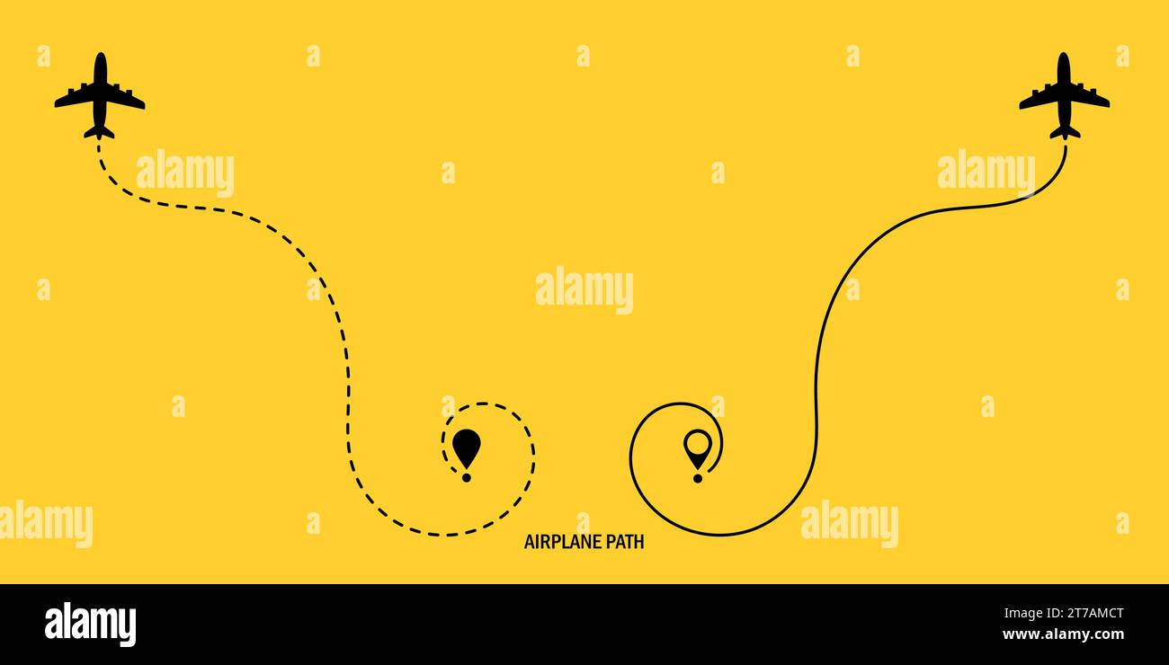 Travel concept. Dotted path airplane. Aircraft tracking. Airplane route ...