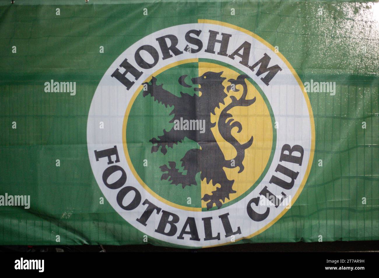 The horsham badge during the Emirates FA Cup match Horsham FC vs Barnsley at The Camping World Community Stadium, Horsham, United Kingdom, 14th November 2023  (Photo by Alfie Cosgrove/News Images) Stock Photo