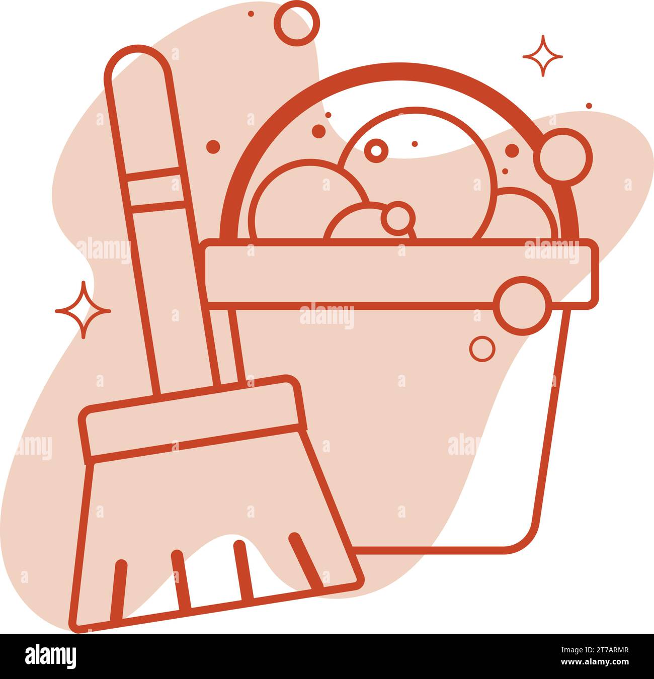 Isolated wooden broom and bucket with bubbles icon Vector Stock Vector