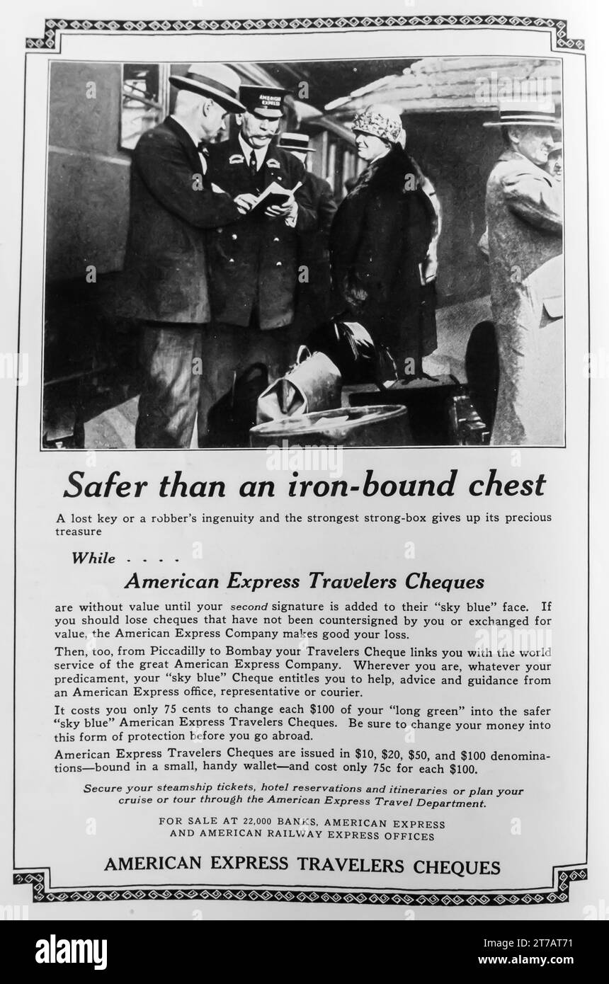 1927 American Express Travelers Cheques advert Stock Photo