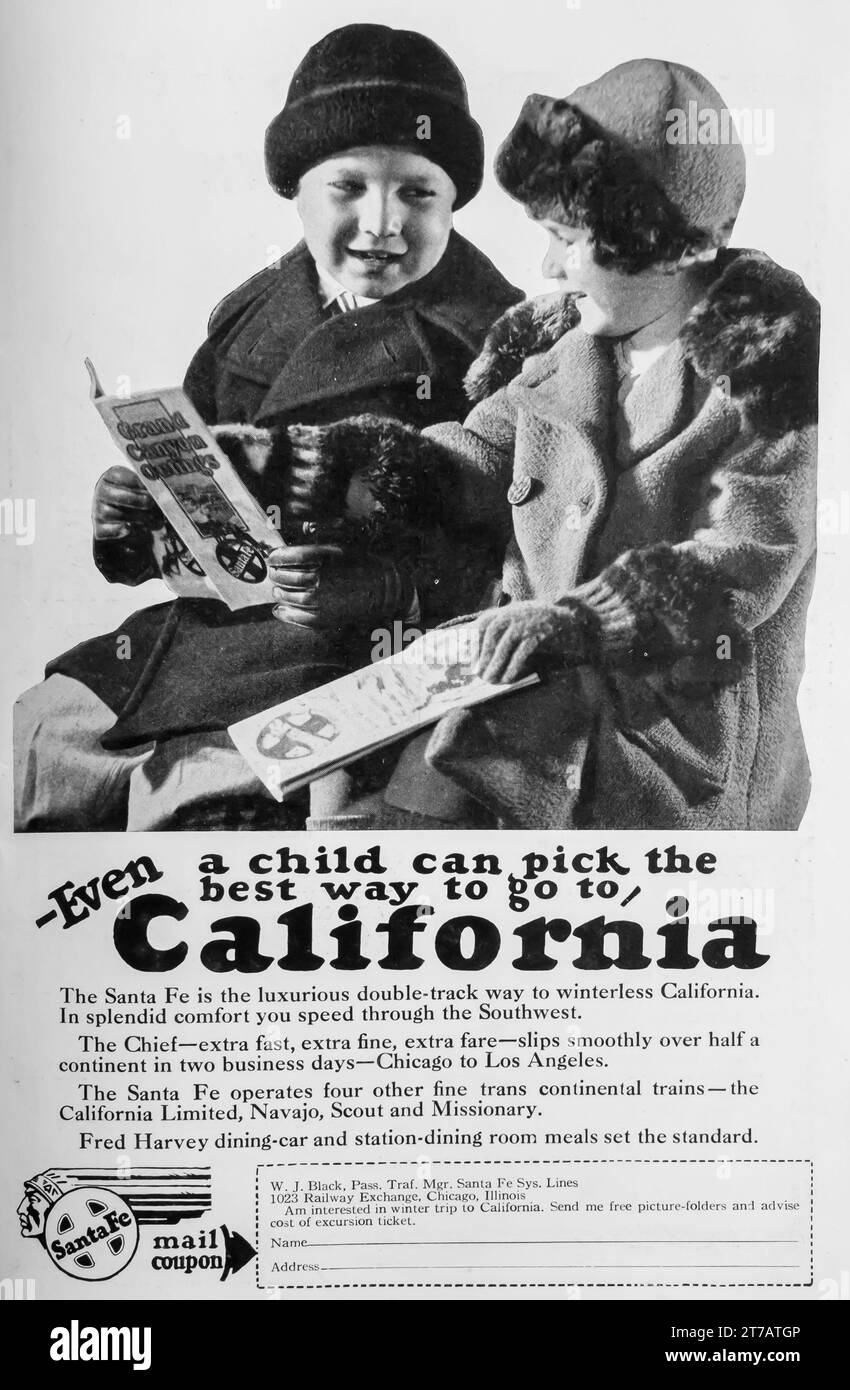 1927 Santa fe rail travel to California ad Stock Photo