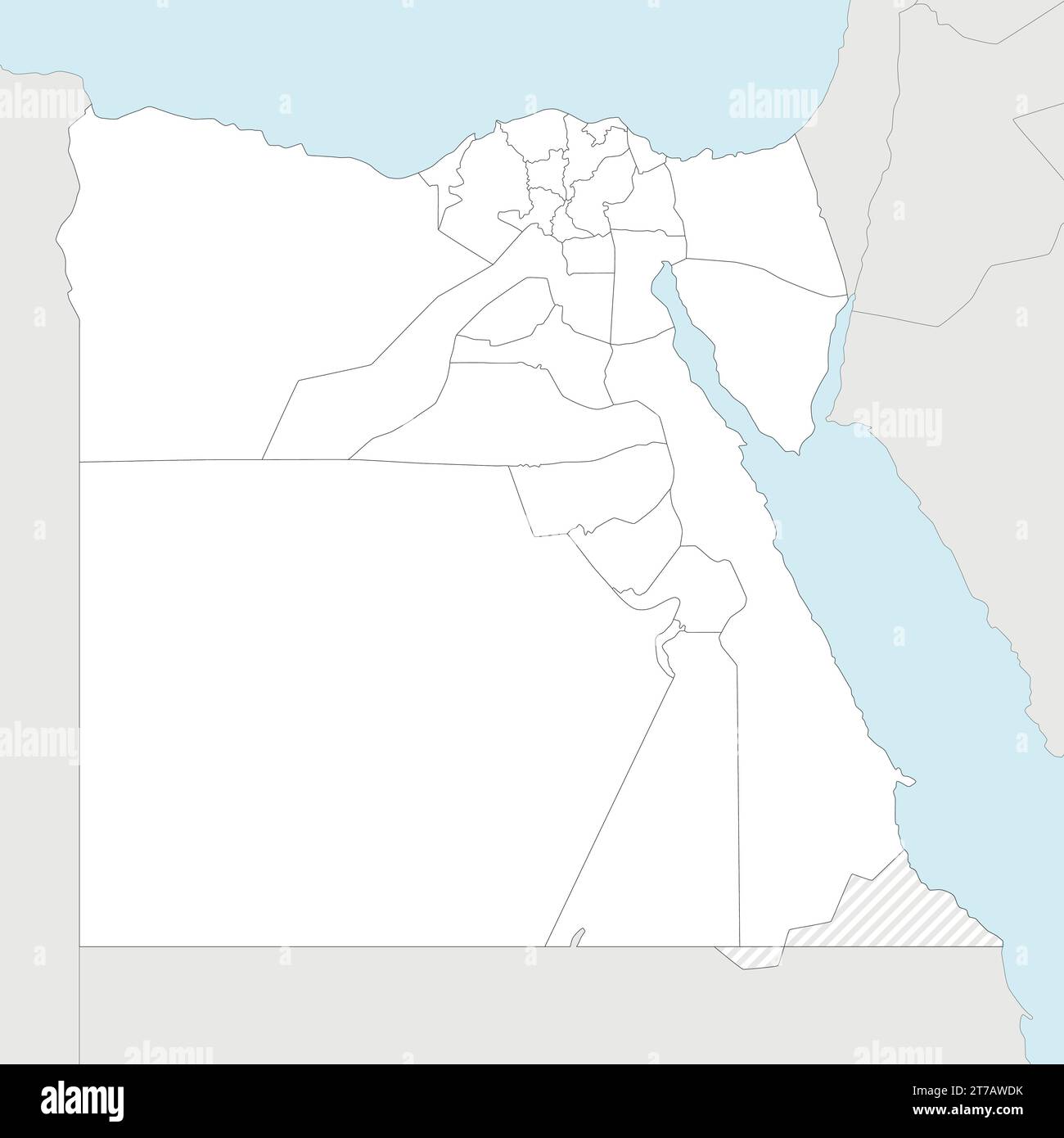Vector blank map of Egypt with governorates or provinces and administrative divisions, and neighbouring countries. Editable and clearly labeled layers Stock Vector