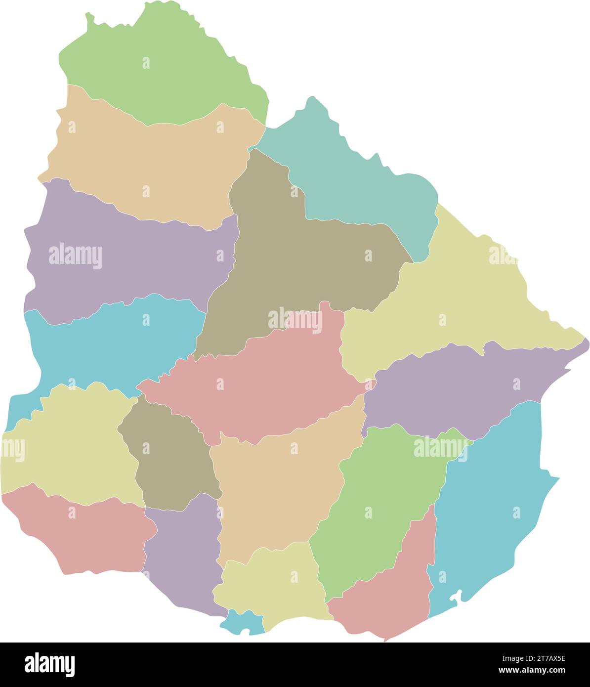 Vector blank map of Uruguay with departments and administrative divisions. Editable and clearly labeled layers. Stock Vector