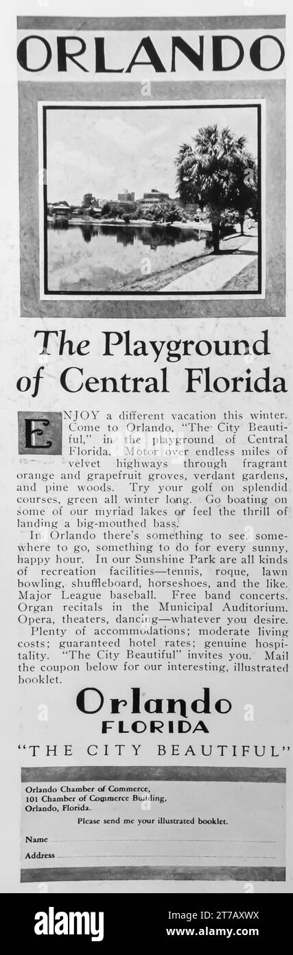 1927 Orlando Florida travel ad Stock Photo