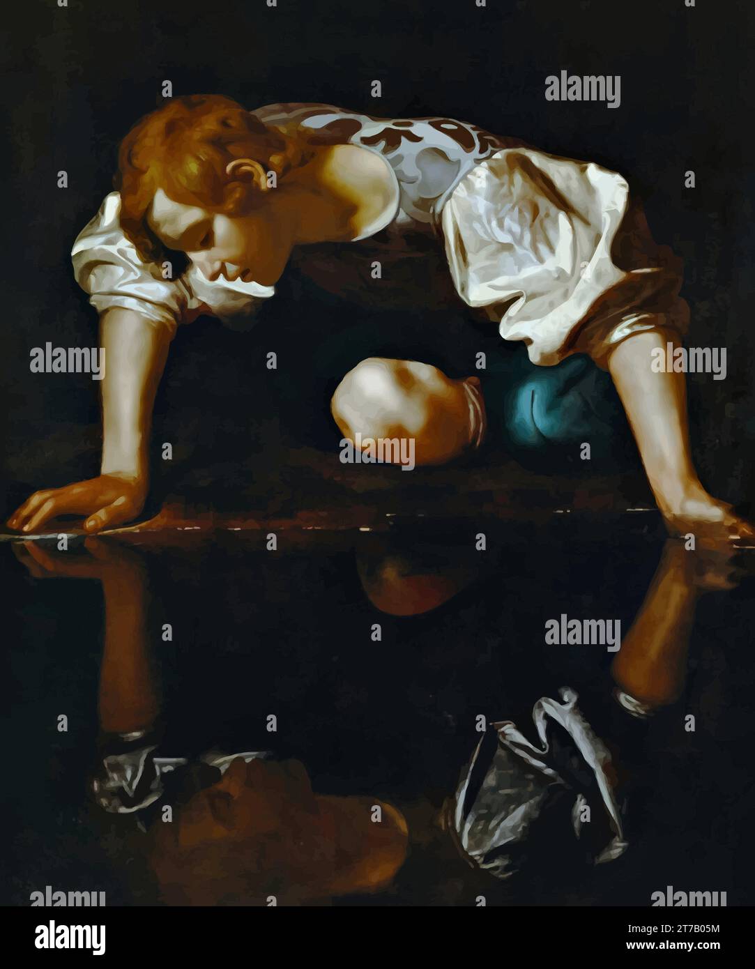 'Narcissus' Painting by Caravaggio Stock Vector