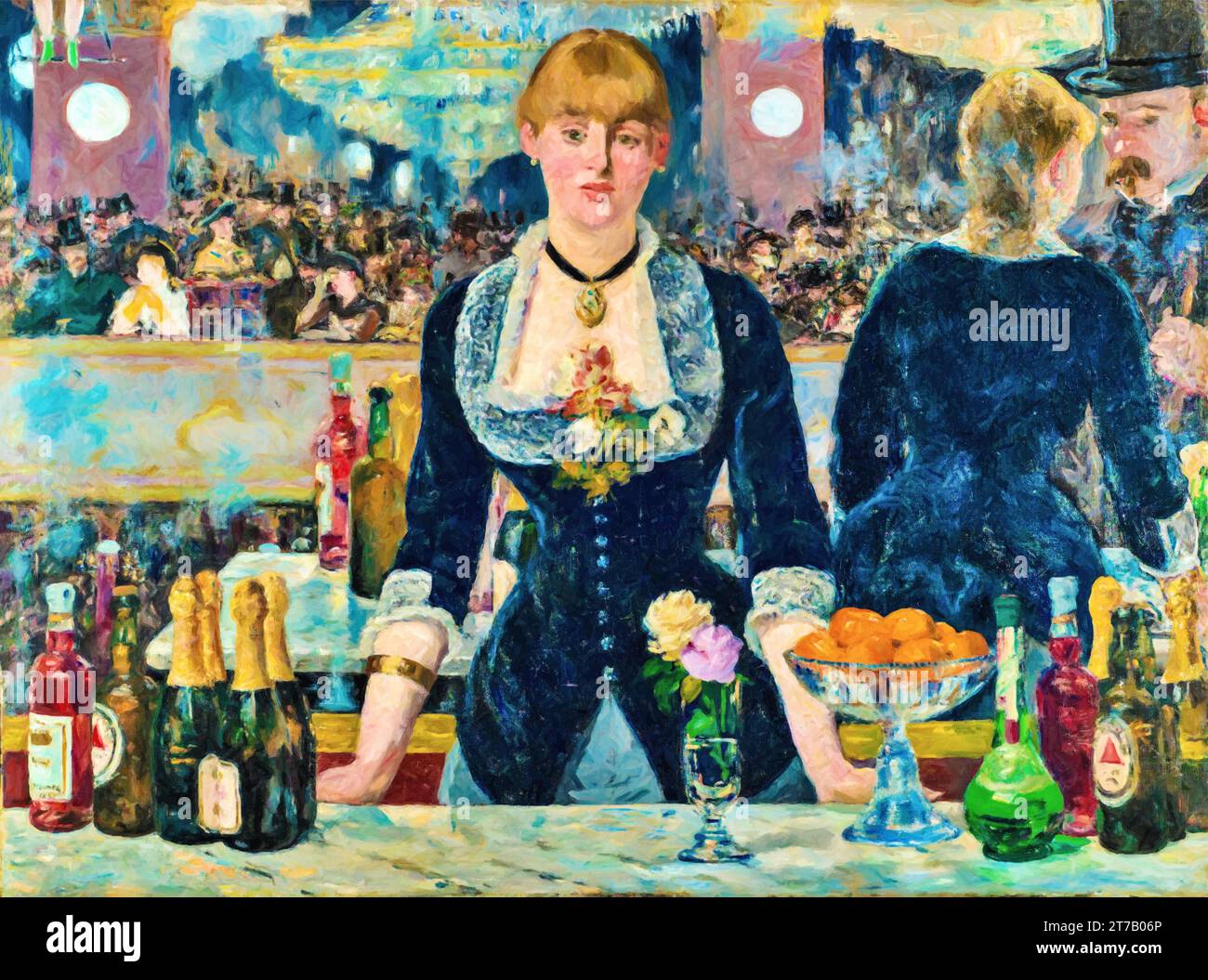 A Bar at the Folies-Bergère is a painting by Édouard Manet, considered to be his last major work. It was painted in 1882 Stock Vector