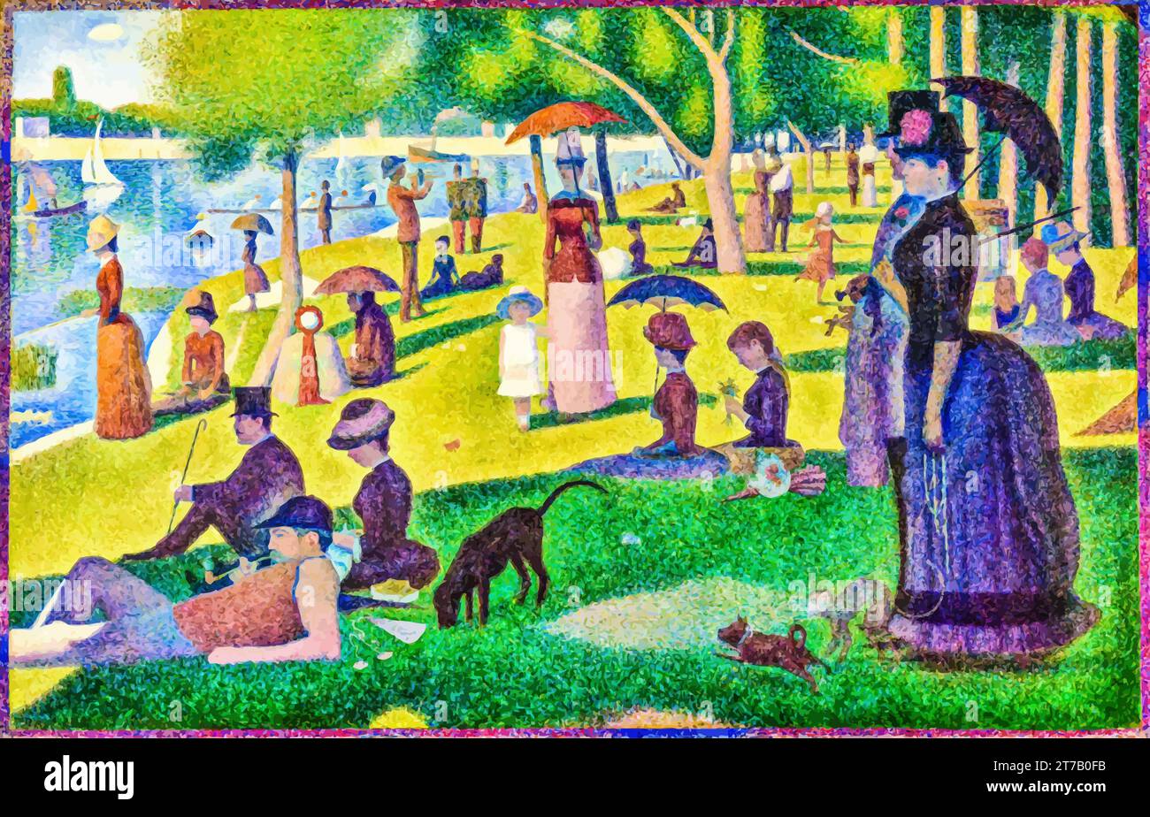 A Sunday Afternoon on the Island of La Grande Jatte '1884 to1886' by Georges Seurat most famous work Stock Vector