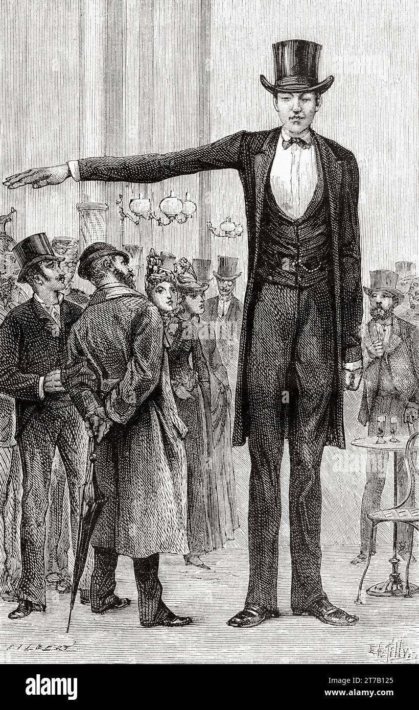 Francois Winckelmeler, an Austrian giant who was 8 feet and 6 inches (2 meters 60 cm) at the age of 20. Old illustration from La Nature 1887 Stock Photo