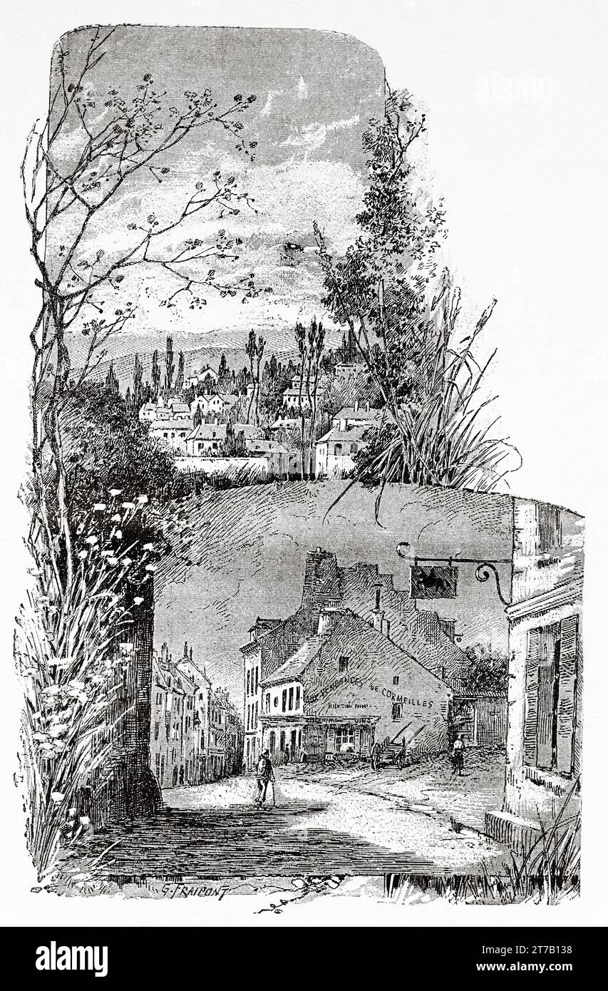 House where Daguerre was born in Cormeilles, France. Louis Jacques Mandé Daguerre (1787-1851) French artist and photographer, recognized for his invention of the daguerreotype photography process. Old illustration from La Nature 1887 Stock Photo
