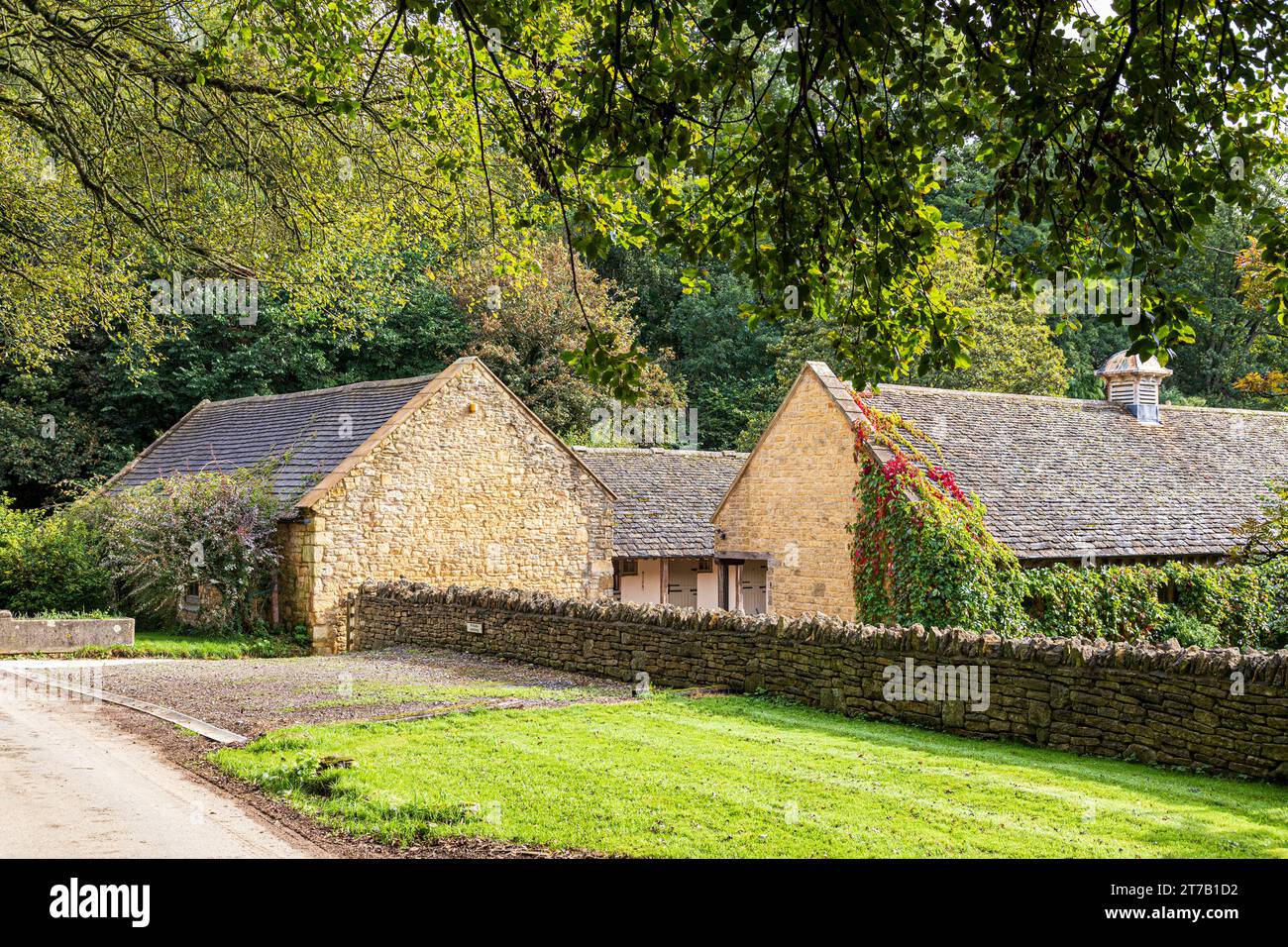 An autumn morning at the Cotswold hamlet of Hawling Lodge, Hawling, Gloucestershire, England UK Stock Photo
