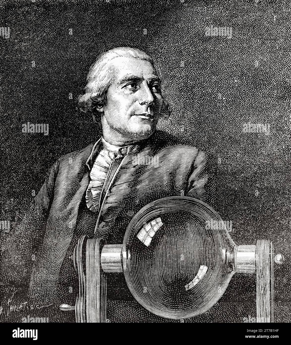 Portrait of Joseph Michel Montgolfier (1740-1810) Aviation pioneer, balloonist and paper manufacturer from the commune Annonay in Ardèche, France. Old illustration from La Nature 1887 Stock Photo